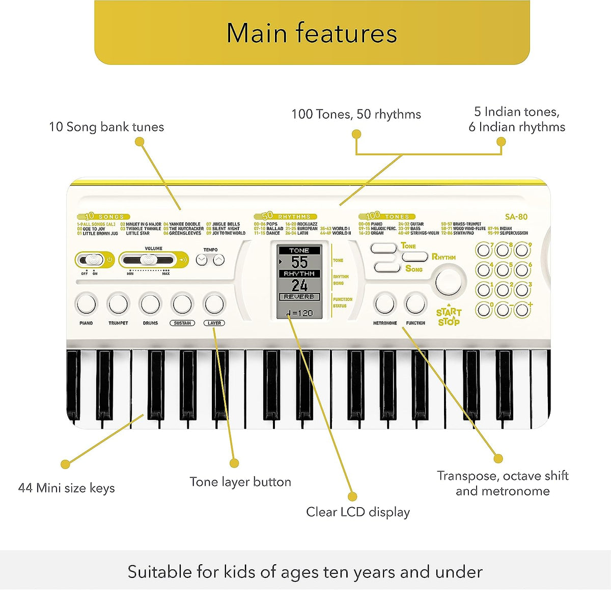 Casio SA-80 mini tastiera + Alimentatore e Cuffie