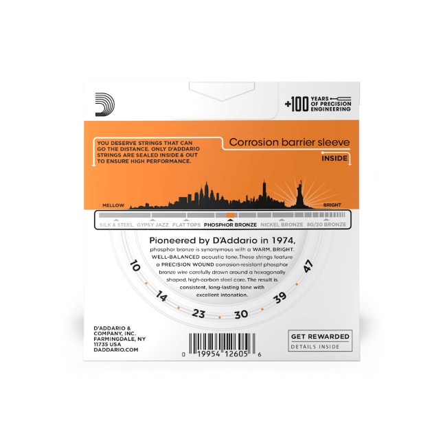 D'addario EJ15-3D Corde EXP15 per chitarra acustica, in bronzo fosforoso, Extra Light, 10-47, 3 sets