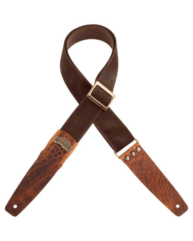 Tracolla Magrabò Stripe SC Cotton Washed Marrone 5 cm terminali Cocco Pros Marrone, fibbia Recta Ottone