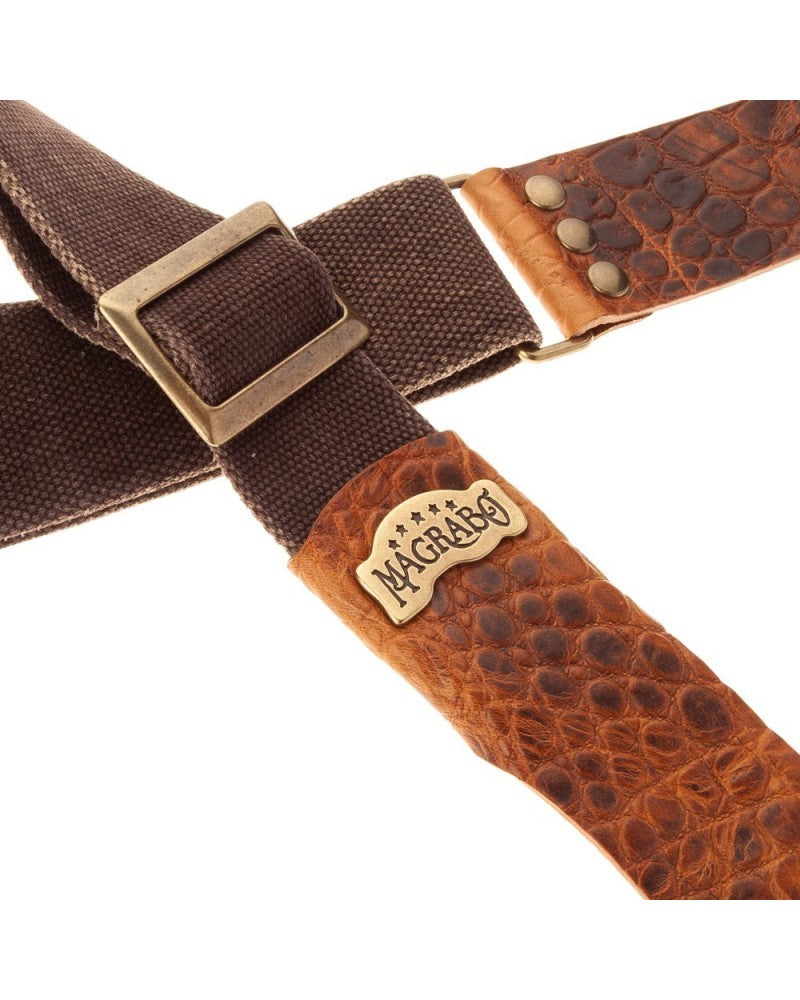 Tracolla Magrabò Stripe SC Cotton Washed Marrone 5 cm terminali Cocco Pros Marrone, fibbia Recta Ottone