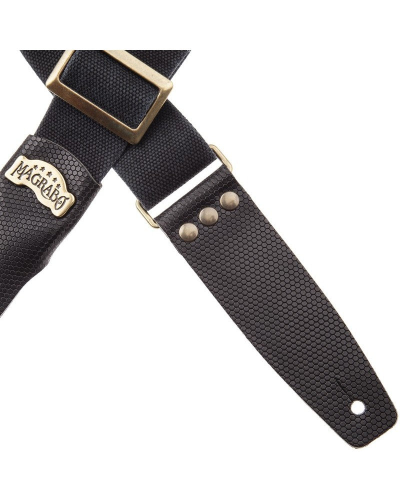 Tracolla Magrabò Stripe SC Cotton Washed Nero 5 cm terminali Twinkle Nero, fibbia Recta Ottone