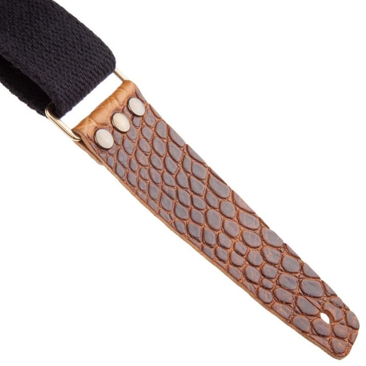 Magrabò Tracolla per chitarra e basso - Stripe SC Cotton Nero 5 cm terminali Cocco Pros Marrone, fibbia Recta Ottone
