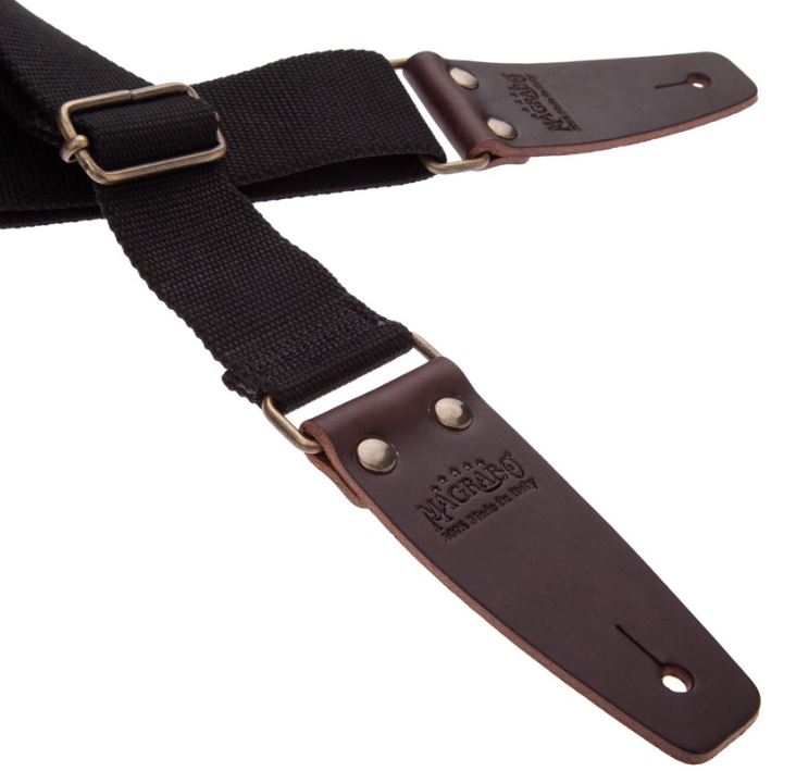 Magrabò Tracolla Stripe SC Entry Nero 5 cm terminali Marrone Scuro fibbia Ottone Antico