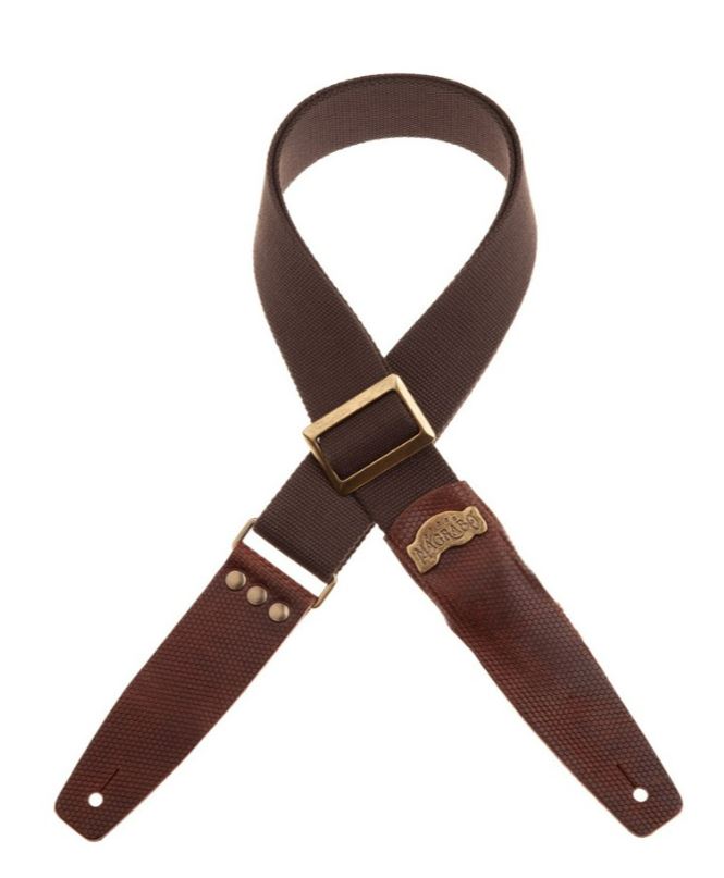Magrabò tracolla per chitarra e basso Stripe SC Cotton Marrone 5 cm - terminali Twinkle Marrone Scuro, fibbia Recta Ottone