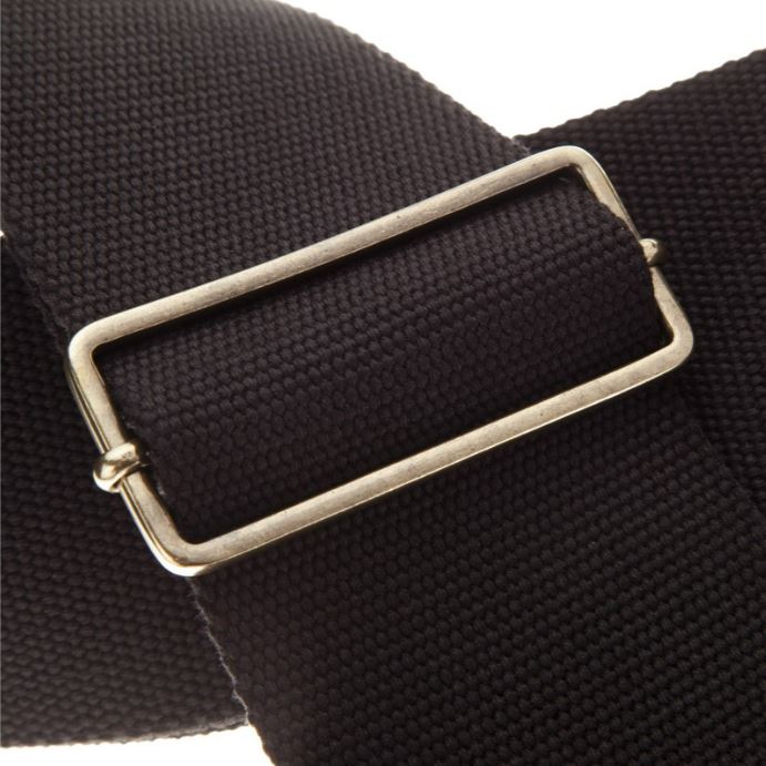 Magrabò, Tracolla per chitarra e basso - Stripe SC Entry Nero 8 cm terminali Marrone fibbia Ottone