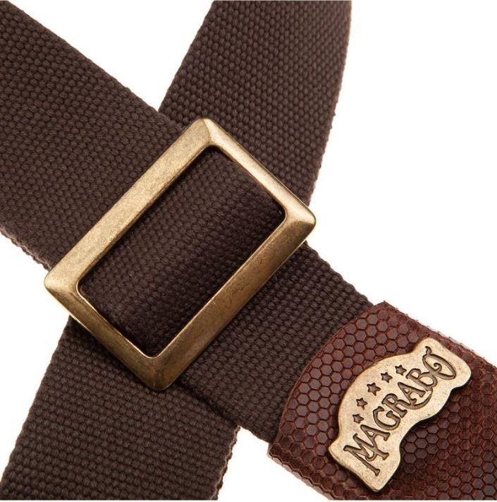 Magrabò tracolla per chitarra e basso Stripe SC Cotton Marrone 5 cm - terminali Twinkle Marrone Scuro, fibbia Recta Ottone