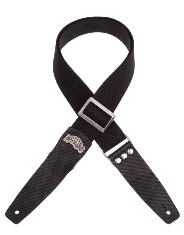 Magrabò Tracolla per chitarra e basso - Stripe SC Cotton Nero 5 cm terminali Twinkle Nero, fibbia Recta Argento