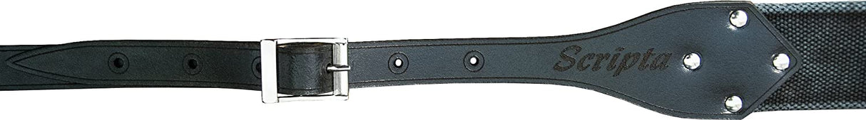 SCRIPTA TESCHI - Tracolla Chitarra Elettrica Personalizzata con immagini di teschi in Cotone Biologico e Vera Pelle Conciata in Toscana - colore Nero Brushed - Made in Italy