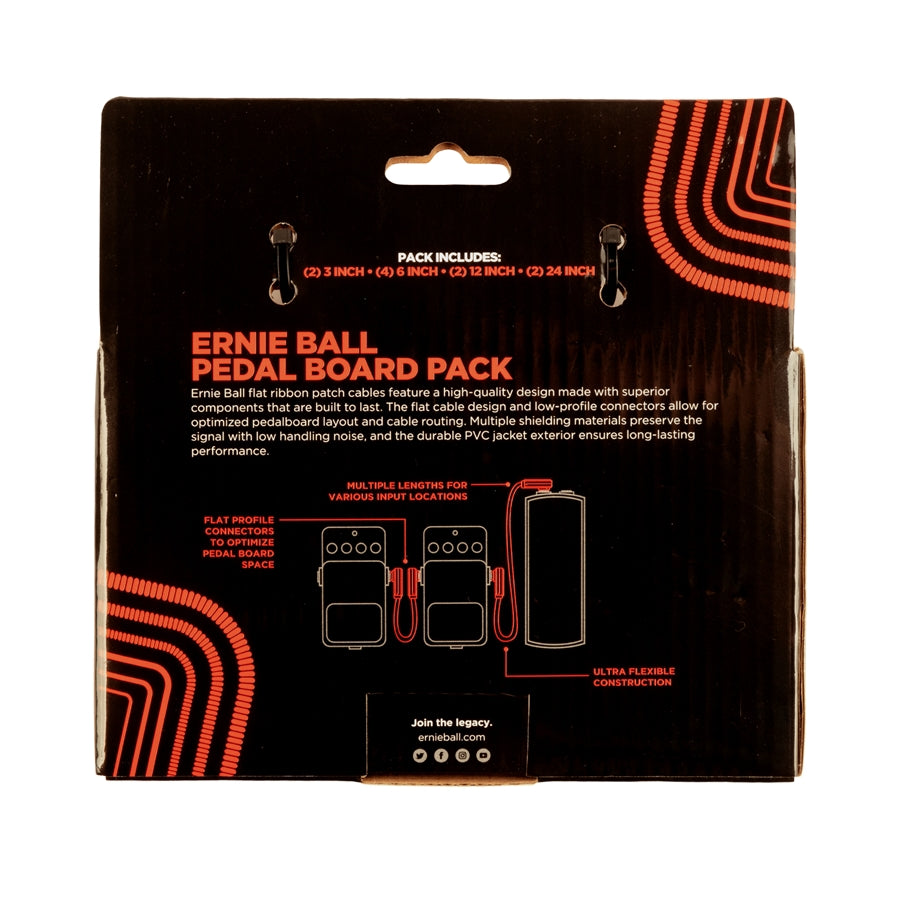 ERNIE BALL - 6404 FLAT RIBBON PATCH CABLES RED MULTI-PACK
