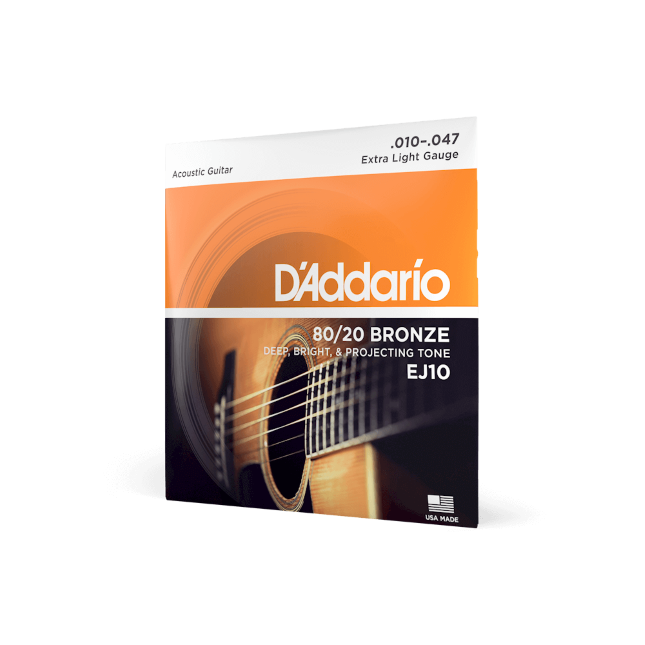 EJ10 80/20 Bronze Acoustic Guitar Strings, Extra Light, 10-47