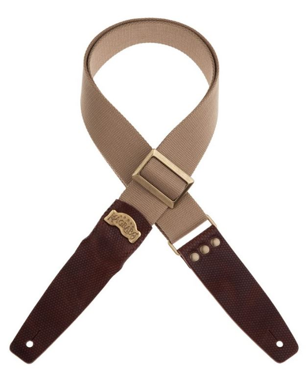 Magrabò Tracolla per chitarra e basso - Stripe SC Cotton Beige 5 cm terminali Twinkle Marrone Scuro, fibbia Recta Ottone