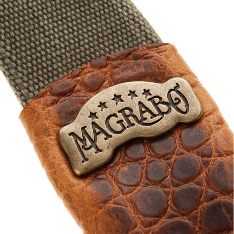 Magrabò tracolla per chitarra e basso Stripe SC Cotton Washed Verde Oliva 5 cm terminali Cocco Pros Marrone, fibbia Recta Ottone