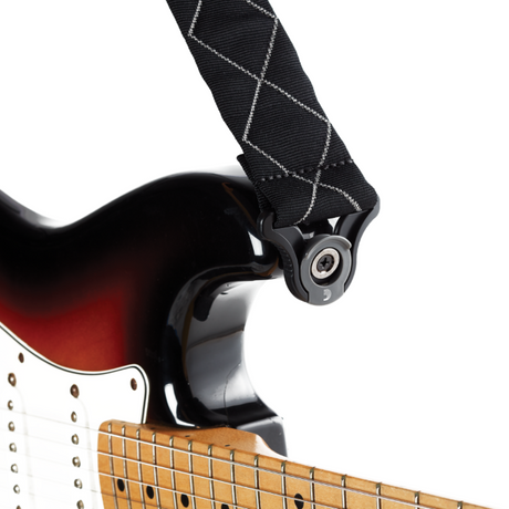 D'addario Auto Lock Guitar Strap, Black Padded Diamonds 50BAL02
