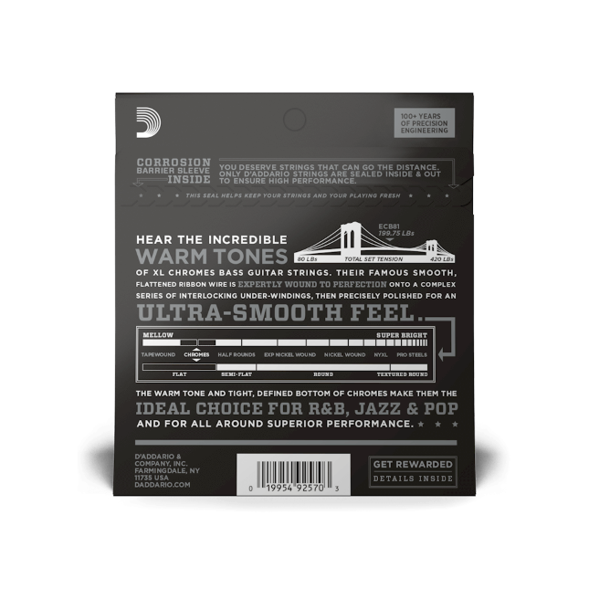 D'addario ECB81 Chromes Bass, Light, 45-100, Long Scale