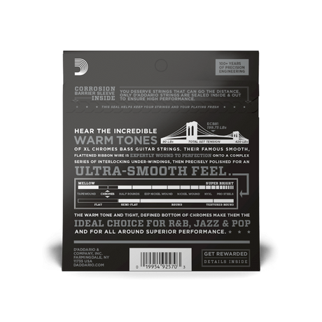 D'addario ECB81 Chromes Bass, Light, 45-100, Long Scale