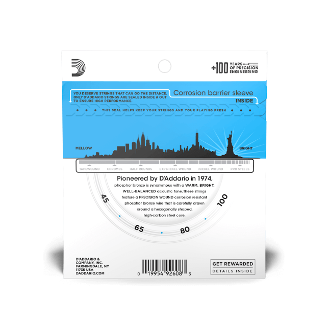 D'addario EPBB170 Phosphor Bronze Acoustic Bass, Long Scale, 45-100