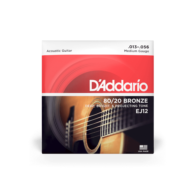 EJ12 80/20 Bronze Acoustic Guitar Strings, Medium, 13-56