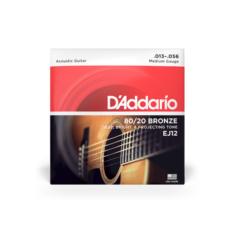 EJ12 80/20 Bronze Acoustic Guitar Strings, Medium, 13-56