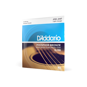 EJ38  Corde D’Addario EJ38 in bronzo per chitarra acustica, 12 corde, Light, 10-47