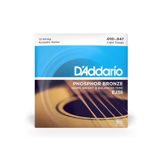 EJ38  Corde D’Addario EJ38 in bronzo per chitarra acustica, 12 corde, Light, 10-47