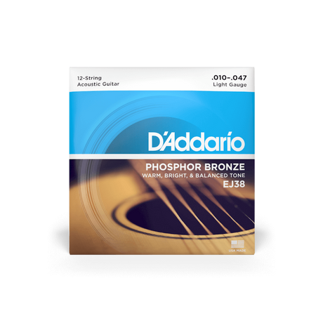 EJ38  Corde D’Addario EJ38 in bronzo per chitarra acustica, 12 corde, Light, 10-47