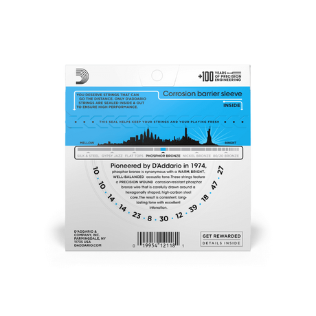 EJ38  Corde D’Addario EJ38 in bronzo per chitarra acustica, 12 corde, Light, 10-47