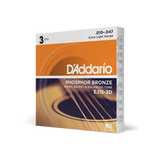 D'addario EJ15-3D  Corde EXP15 per chitarra acustica, in bronzo fosforoso, Extra Light, 10-47, 3 sets
