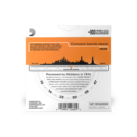 D'addario EJ15-3D  Corde EXP15 per chitarra acustica, in bronzo fosforoso, Extra Light, 10-47, 3 sets