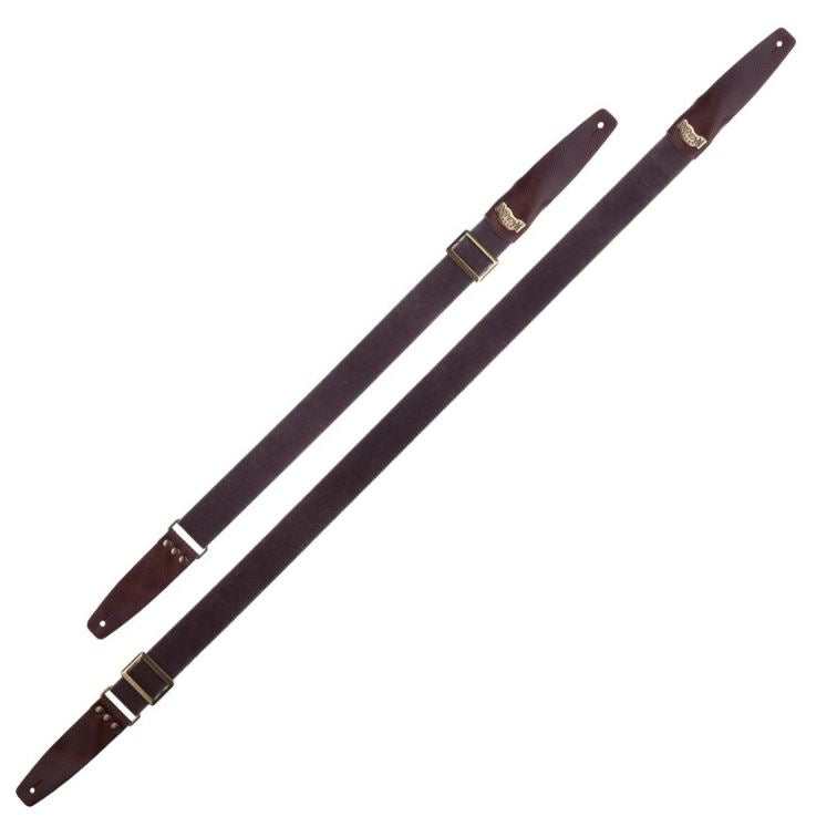 Magrabò tracolla per chitarra e basso Stripe SC Cotton Washed Marrone 5 cm terminali Twinkle Marrone Scuro, fibbia Recta Ottone