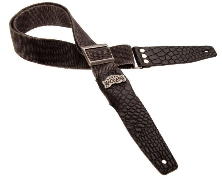 Magrabò tracolla per chitarra e basso Stripe SC Cotton Washed Nero 5 cm terminali Cocco Pros Nero, fibbia Recta Argento