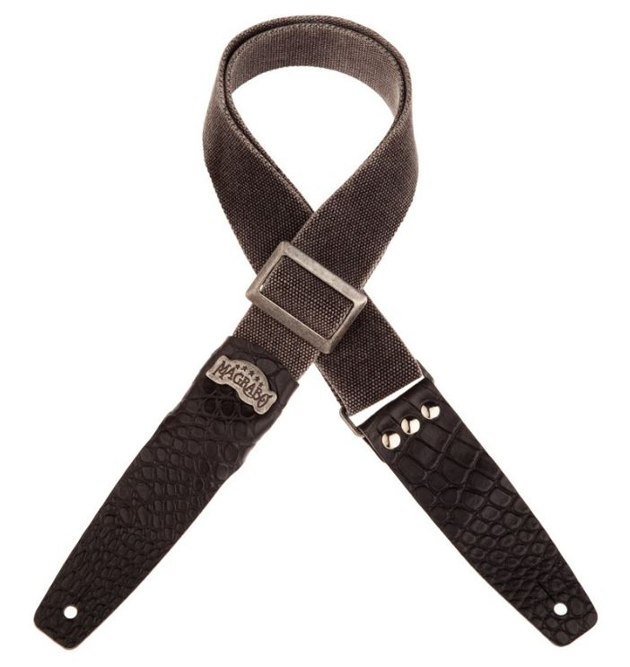 Magrabò tracolla per chitarra e basso Stripe SC Cotton Washed Nero 5 cm terminali Cocco Pros Nero, fibbia Recta Argento