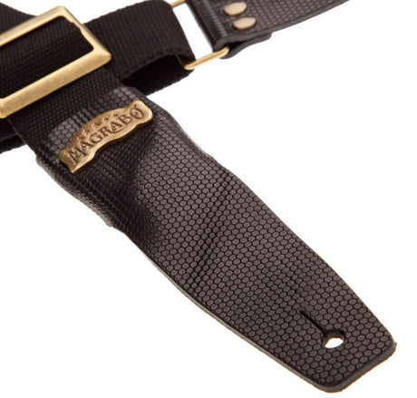 Magrabò Tracolla per chitarra e basso - Stripe SC Cotton Nero 5 cm terminali Twinkle Nero, fibbia Recta Ottone