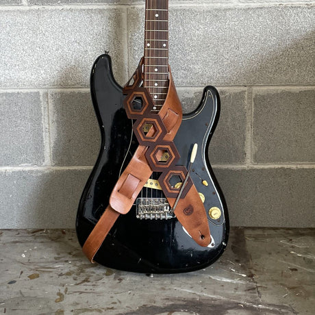 Etabeta - Tracolla in vera pelle -BELT - Guitar Strap - Marrone Tamponato