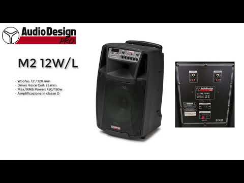 Diffusore a batteria 12" Audiodesign M2 12W/L  - 2 microfoni wireless - Pot. Max. 450 W