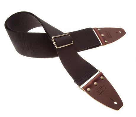 Magrabò, Tracolla per chitarra e basso - Stripe SC Entry Nero 8 cm terminali Marrone fibbia Ottone