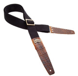 Magrabò Tracolla per chitarra e basso - Stripe SC Cotton Nero 5 cm terminali Cocco Pros Marrone, fibbia Recta Ottone