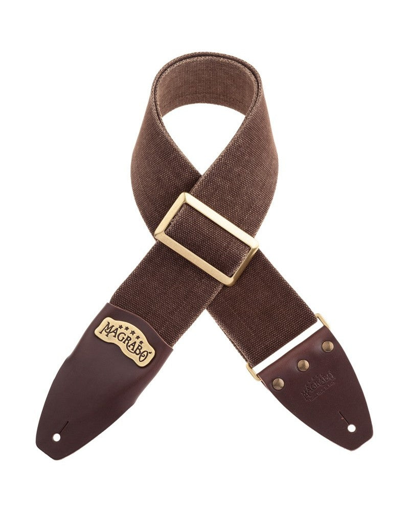 Tracolla Magrabò - Stripe SC Cotton Washed Marrone 8 cm terminali Core Marrone, fibbia Recta Ottone