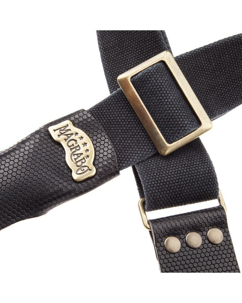 Tracolla Magrabò Stripe SC Cotton Washed Nero 5 cm terminali Twinkle Nero, fibbia Recta Ottone