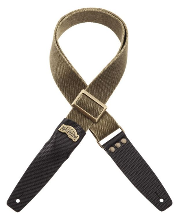 Magrabò tracolla per chitarra e basso Stripe SC Cotton Washed Verde Oliva 5 cm terminali Twinkle Nero, fibbia Recta Ottone