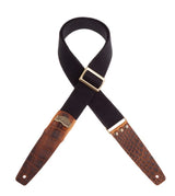 Magrabò Tracolla per chitarra e basso - Stripe SC Cotton Nero 5 cm terminali Cocco Pros Marrone, fibbia Recta Ottone