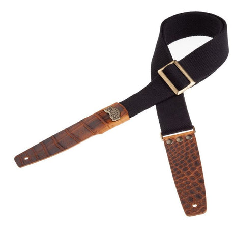 Magrabò Tracolla per chitarra e basso - Stripe SC Cotton Nero 5 cm terminali Cocco Pros Marrone, fibbia Recta Ottone
