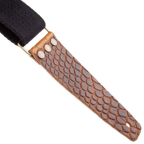 Magrabò Tracolla per chitarra e basso - Stripe SC Cotton Nero 5 cm terminali Cocco Pros Marrone, fibbia Recta Ottone