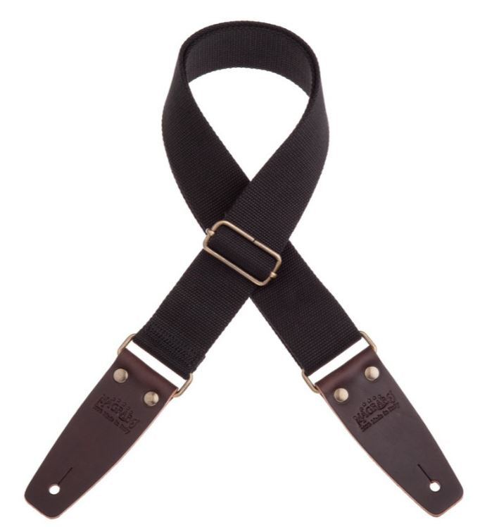 Magrabò Tracolla Stripe SC Entry Nero 5 cm terminali Marrone Scuro fibbia Ottone Antico