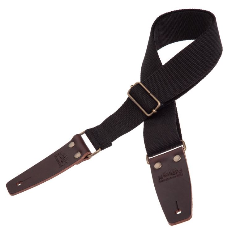 Magrabò Tracolla Stripe SC Entry Nero 5 cm terminali Marrone Scuro fibbia Ottone Antico