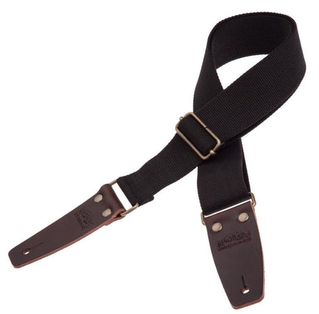 Magrabò Tracolla Stripe SC Entry Nero 5 cm terminali Marrone Scuro fibbia Ottone Antico