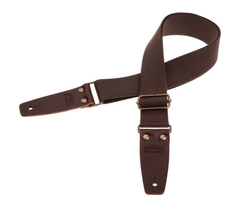 Tracolla Magrabò - Stripe SC Entry Marrone 5 cm terminali Marrone Scuro fibbia Ottone Antico