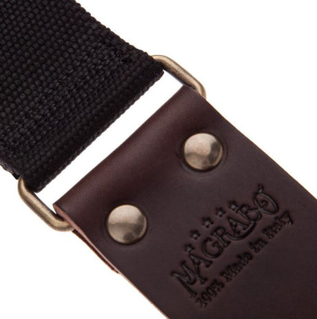 Magrabò Tracolla Stripe SC Entry Nero 5 cm terminali Marrone Scuro fibbia Ottone Antico