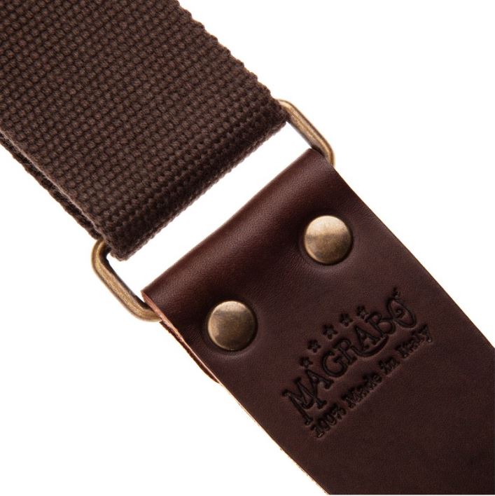 Tracolla Magrabò - Stripe SC Entry Marrone 5 cm terminali Marrone Scuro fibbia Ottone Antico