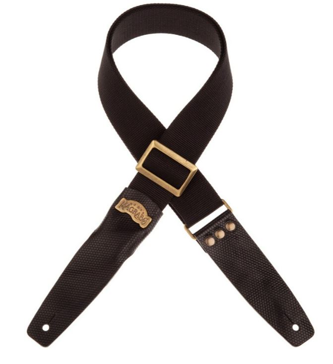 Magrabò Tracolla per chitarra e basso - Stripe SC Cotton Nero 5 cm terminali Twinkle Nero, fibbia Recta Ottone