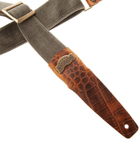 Magrabò tracolla per chitarra e basso Stripe SC Cotton Washed Verde Oliva 5 cm terminali Cocco Pros Marrone, fibbia Recta Ottone